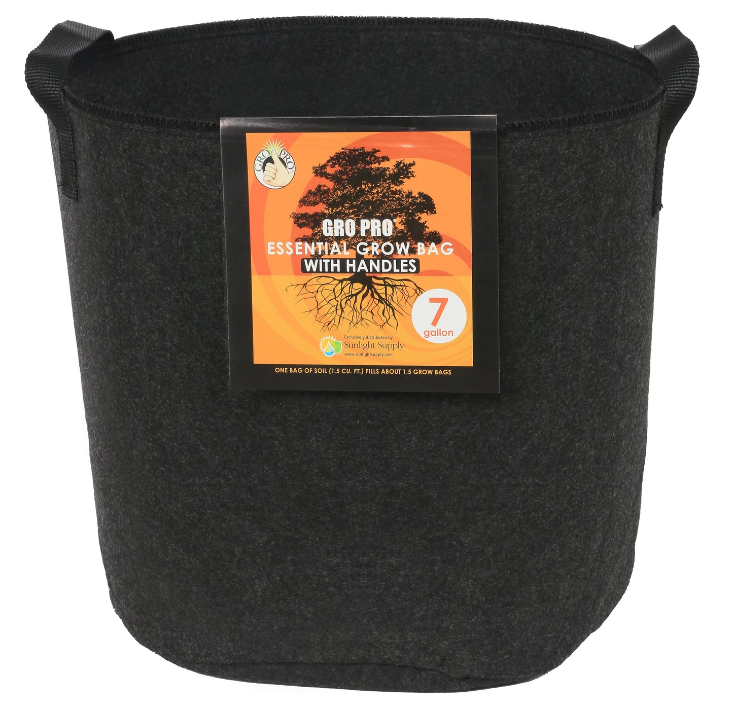 Gro Pro Essential Round Fabric Pot with Handles Black 7 Gallon - Black