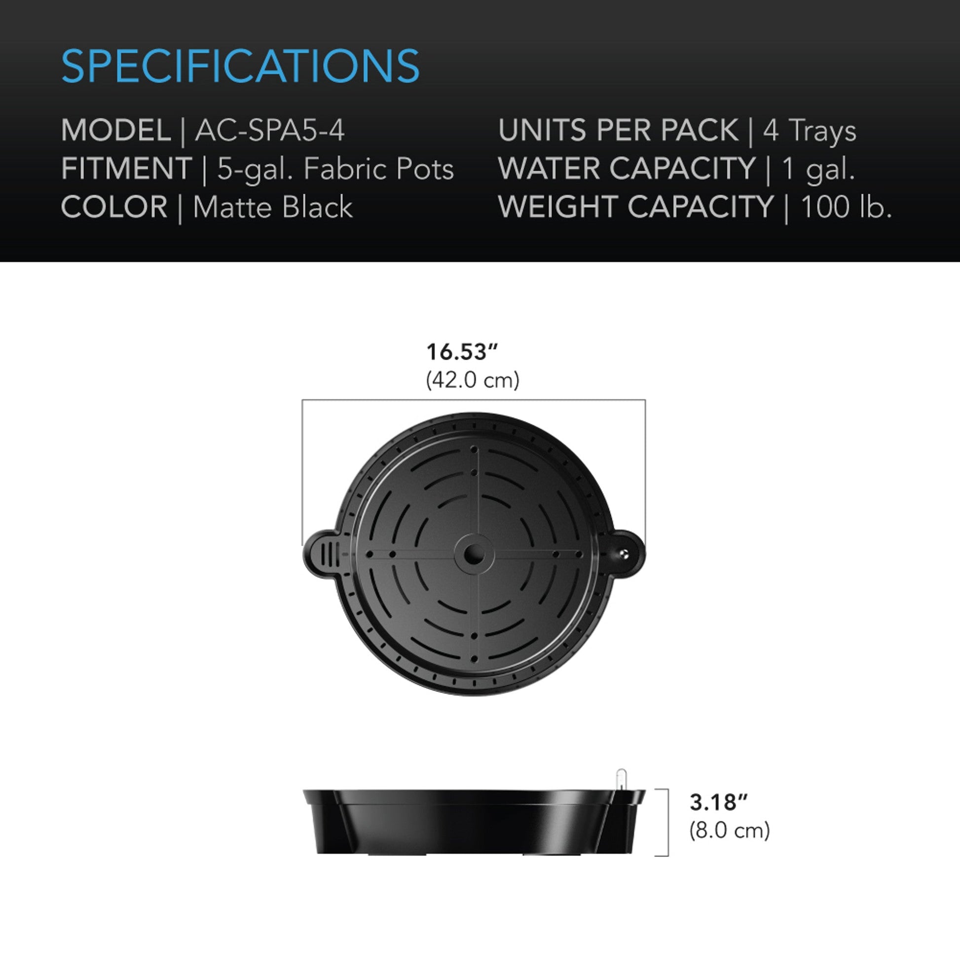 Ac Infinity SELF-WATERING FABRIC POT BASE, 4-PACK