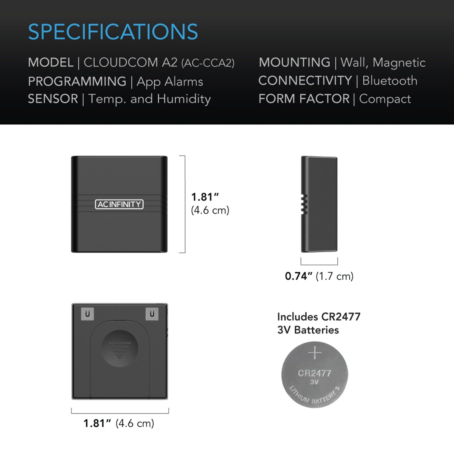 CLOUDCOM A2, MINI SMART THERMO-HYGROMETER WITH DATA APP